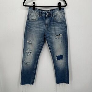 Zara Jeans Straight Mid Rise Distressed Raw Hem 100% Cotton Faded
